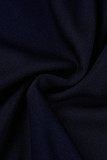 Deep Blue Casual Sportswear Print Patchwork O-hals långärmad två delar