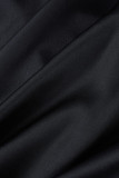Vestidos de manga comprida com estampa casual preta patchwork fivela virada para baixo
