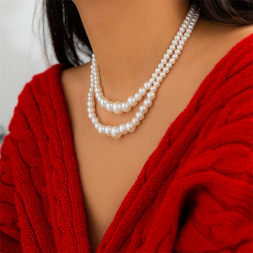 Collane di perle patchwork geometriche bianche per feste giornaliere