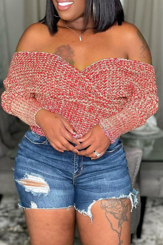 Red Sexy Solid Patchwork Off the Shoulder Tops