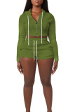 Green Fashion Casual Solid Patchwork Hooded Collar Long Sleeve Two Pieces