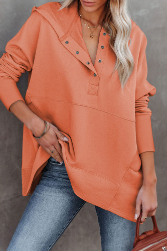 Orange Mode Casual Solid Patchwork Hooded Collar Tops