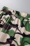Jupes taille haute régulières en patchwork imprimé camouflage décontracté vert