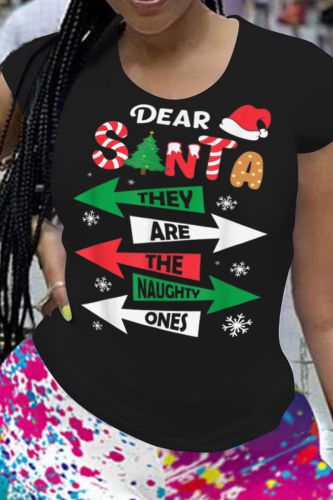 T-shirt con scollo a V patchwork stampate con cappelli da Babbo Natale vintage neri