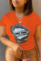 T-shirts à col rond et patchwork imprimés Orange Street Basis Lips
