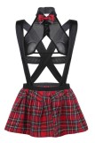 Black Red Sexy Living Plaid Print Hollowed Out See-through Backless Cosplay Lingerie