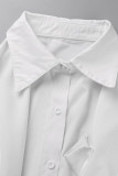 Camisa branca casual sólida rasgada patchwork gola manga longa duas peças