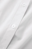Camisa branca casual sólida rasgada patchwork gola manga longa duas peças