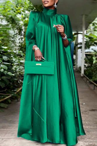 Vestidos retos casuais verdes com patchwork de gola alta