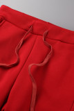 Röd Casual Print Patchwork Hooded Collar Långärmad Två delar