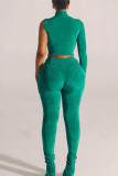 Green Sexy Solid Patchwork Half A Turtleneck Long Sleeve Two Pieces
