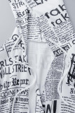 Robes blanches décontractées à imprimé patchwork col en V et manches longues
