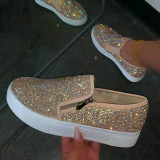 Couleur nue Casual Patchwork Strass Rond Confortable Out Door Flats Shoes