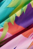 Flerfärgad Casual Print Patchwork V-hals långärmade klänningar
