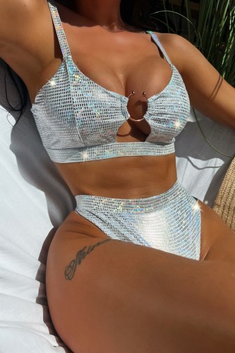 Silver Sexy Solid Hollowed Out Backless Swimwears (With Paddings)