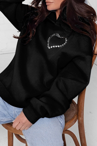 Black Casual Solid Hot Drilling Backless Hooded Collar Tops