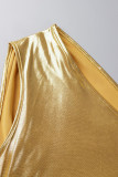 Robes de robe sans manches à col oblique en patchwork solide décontracté argenté