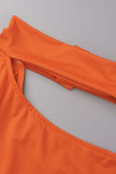 Robes de jupe en une étape à col roulé asymétriques en patchwork solide sexy orange