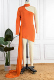 Robes de jupe en une étape à col roulé asymétriques en patchwork solide sexy orange