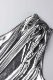 Silver Sexig Casual Solid Patchwork Snedkrage Ärmlösa klänningar