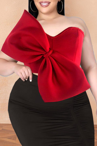 Patchwork Solide Sexy Rouge Avec Des Tops Sans Bretelles Arc Grande Taille