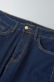 Mörkblå Casual Solid Patchwork jeans med hög midja