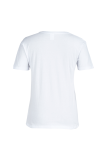 Camiseta branca casual estampa vintage patchwork letra O pescoço