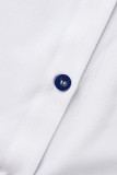 Tops décontractés à col chemise en patchwork de lettres bleu ciel