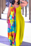 Vestido colorido casual com alça espaguete lanterna tamanho grande estampado africano