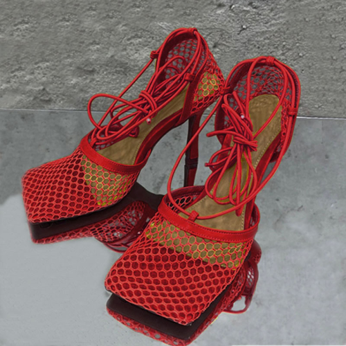 Scarpe in pelle per porte chiuse in rete rossa sexy patchwork