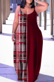 Färg Casual Spaghetti Strap Lantern Plus Size African Print Dress