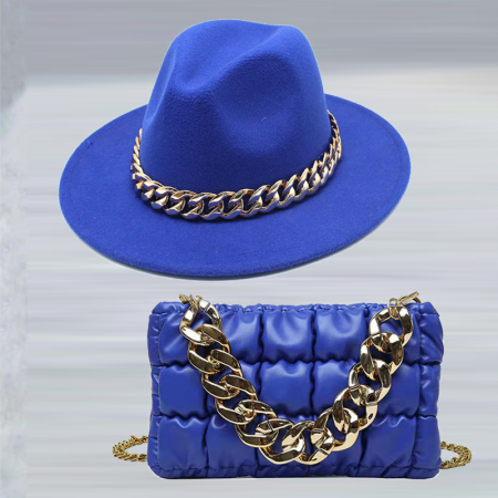 Blue Street Celebrities Patchwork Chains Hat（Hat+Bag）