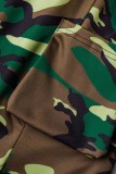 Green Casual Camouflage Print Slit Regular High Waist Conventional Full Print Skirts