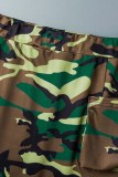 Grön Casual Camouflage Print Slit Vanlig hög midja Konventionella heltryckskjolar