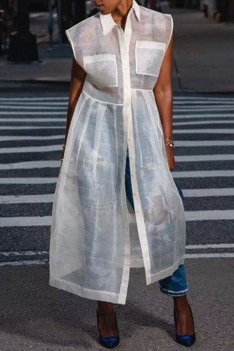White Street sólido patchwork com fivela transparente vestidos retos gola redonda