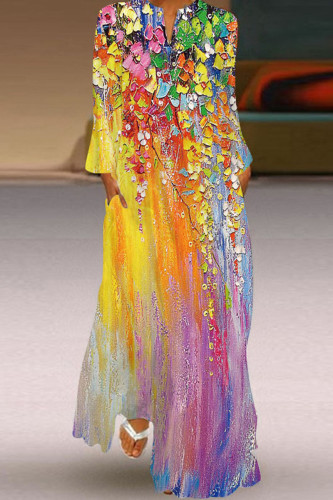Robe droite à col en V en patchwork d'impression africaine élégante vintage de couleur