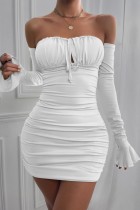 Vita sexiga solida rygglösa långärmade klänningar