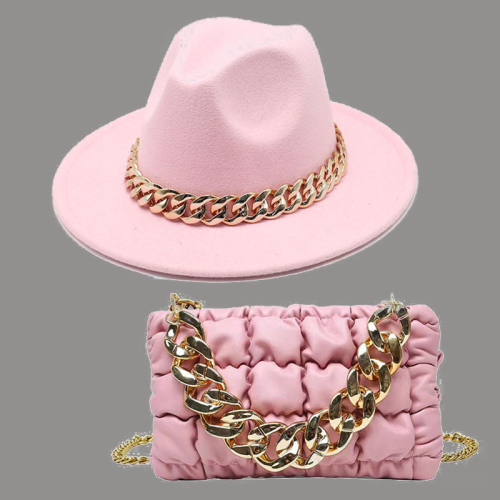 Pink Street Celebrities Patchwork Chains Hat（Hatt+väska）