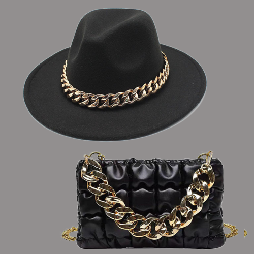 Black Street Celebrities Patchwork Chains Hat（Hatt+väska）