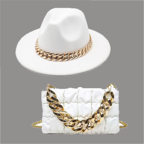 White Street Celebrities Patchwork Chains Hat（Hatt+väska）