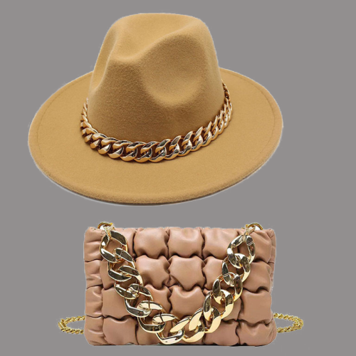 Camel Street Kändisar Patchwork Chains Hat（Hatt+väska）