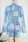 Multicolor Casual Print Cardigan Turn-back Collar Long Sleeve Two Pieces