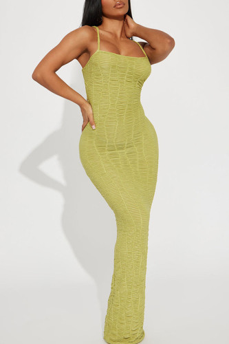 Vert Jaune Sexy Solide Patchwork Spaghetti Strap One Step Jupe Robes