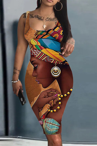 Vestido africano justo tawny street patchwork decote em U