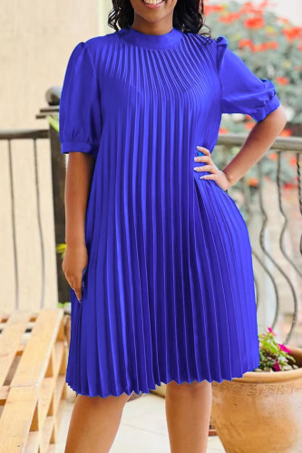 Royal Blue Casual Solid Patchwork Vik O-hals raka klänningar