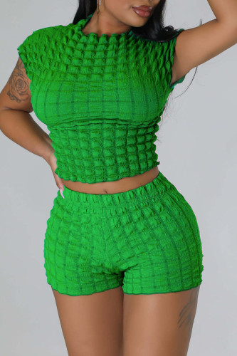 Abbigliamento sportivo casual verde tinta unita patchwork O collo manica corta due pezzi