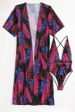Rose Red Blue Sexy Print Patchwork Swimwears