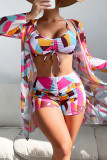 Rose Red Sexy Print Patchwork 3 Piece Sets