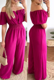 Rose Red Casual Solid Patchwork Off the Shoulder Vanliga Jumpsuits