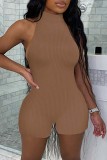 Blue Sexy Casual Solid Backless Halter Skinny Romper